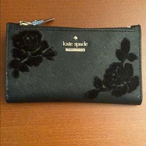 Kate spade black bi fold wallet with appliqué